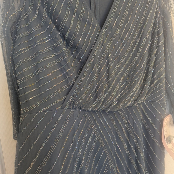 JS Collections Dusty Blue Long Sleeve Beaded Gown - Picture 4 of 8